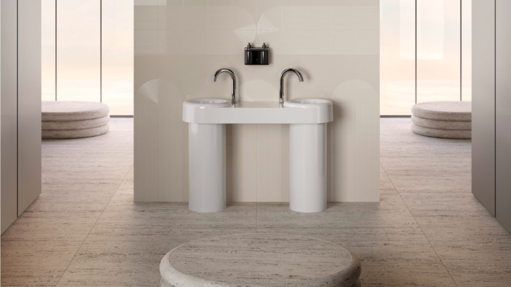 Double basins with taps facing in opposite direction made by VitrA